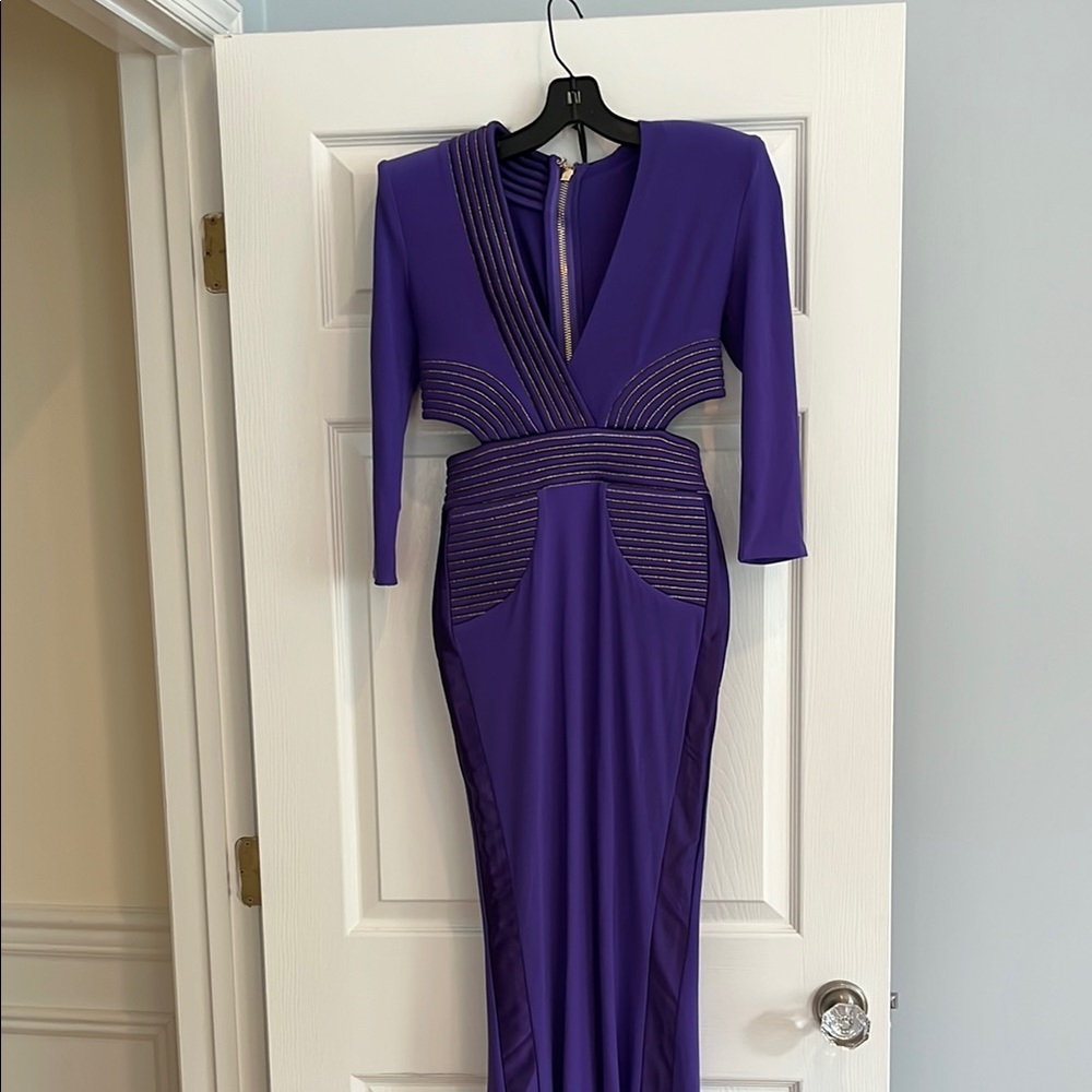 Zhivago Purple 3/4 sleeve fitted evening gown